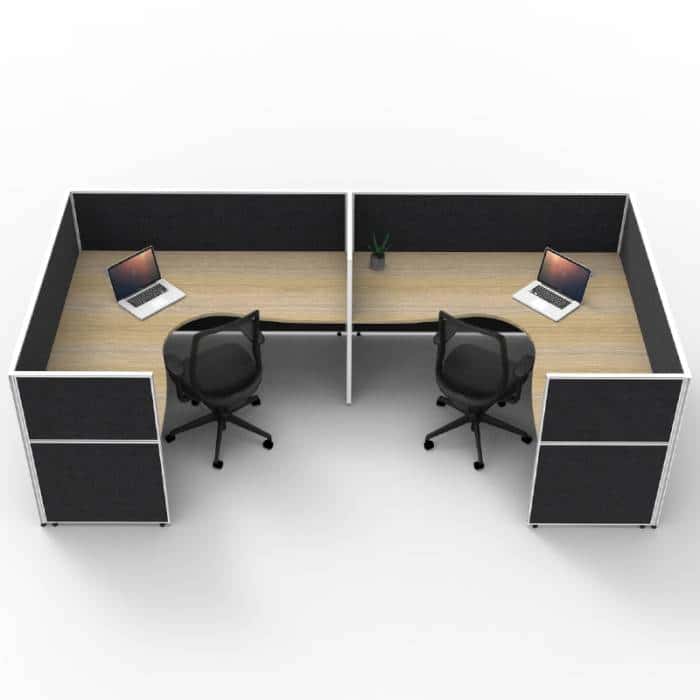 Fast Office Furniture - Serene Screen Hung 2 Side by Side Corner Workstations, Natural Oak Tops, Black Screen Dividers