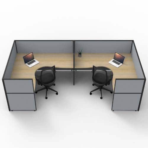 Fast Office Furniture - Serene Screen Hung 2 Side by Side Corner Workstations, Natural Oak Tops, Grey Screen Dividers
