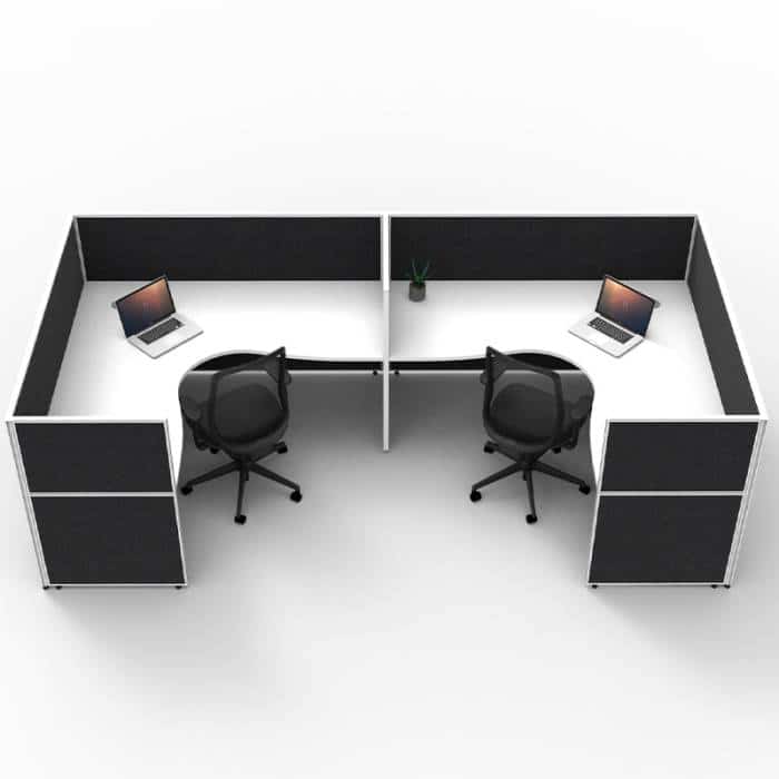Fast Office Furniture - Serene Screen Hung 2 Side by Side Corner Workstations, Natural White Tops, Black Screen Dividers
