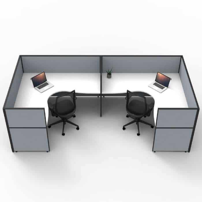 Fast Office Furniture - Serene Screen Hung 2 Side by Side Corner Workstations, Natural White Tops, Grey Screen Dividers