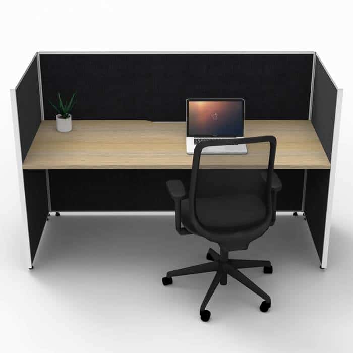 Fast Office Furniture - Serene Screen Hung Single Desk, Natural Oak Top, Black Screen Dividers