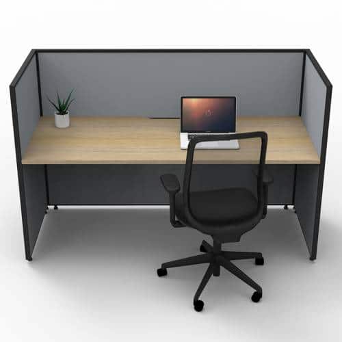 Fast Office Furniture - Serene Screen Hung Single Desk, Natural Oak Top, Grey Screen Dividers