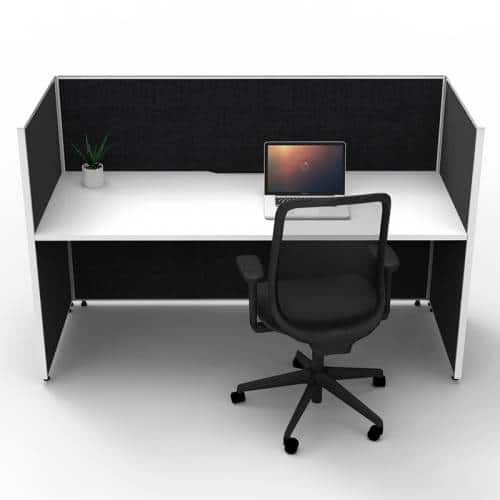 Fast Office Furniture - Serene Screen Hung Single Desk, Natural White Top, Black Screen Dividers