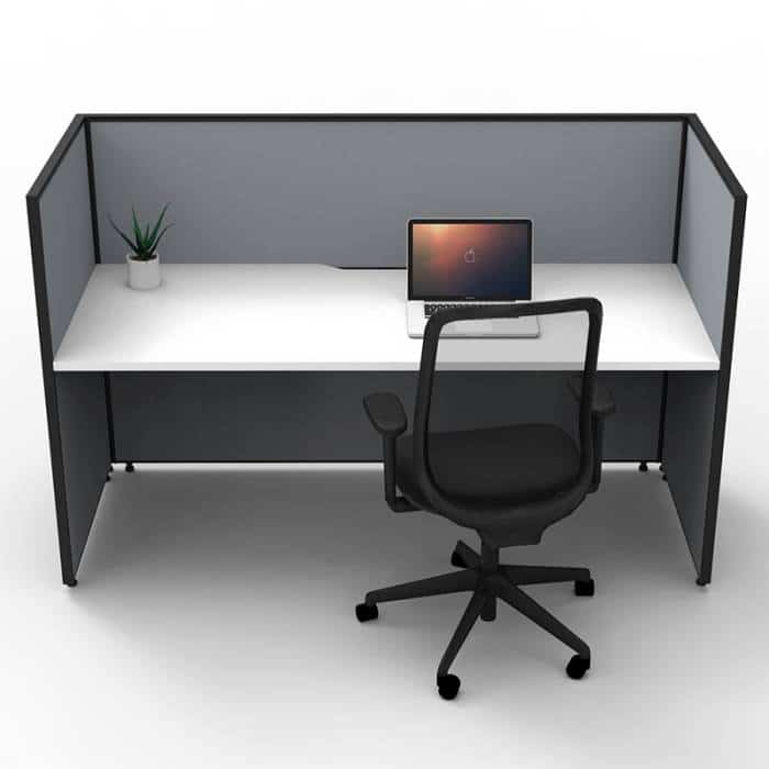 Fast Office Furniture - Serene Screen Hung Single Desk, Natural White Top, Grey Screen Dividers