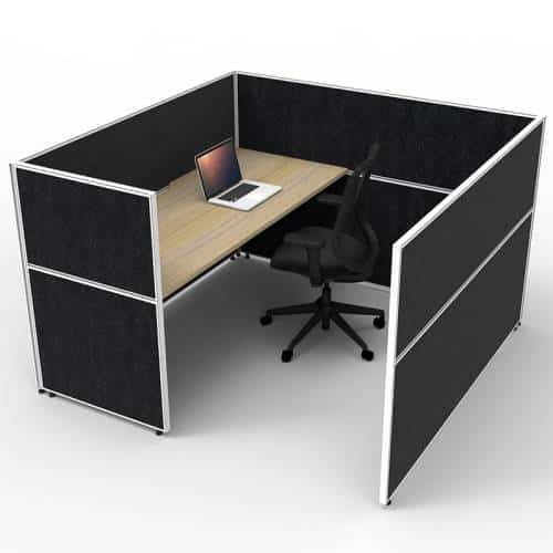 Fast Office Furniture - Serene Screen Hung Single Desk Wrap, Natural Oak Top, Black Screen Dividers