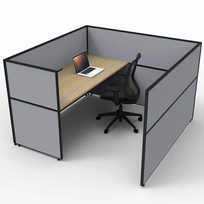 Fast Office Furniture - Serene Screen Hung Single Desk Wrap, Natural Oak Top, Grey Screen Dividers