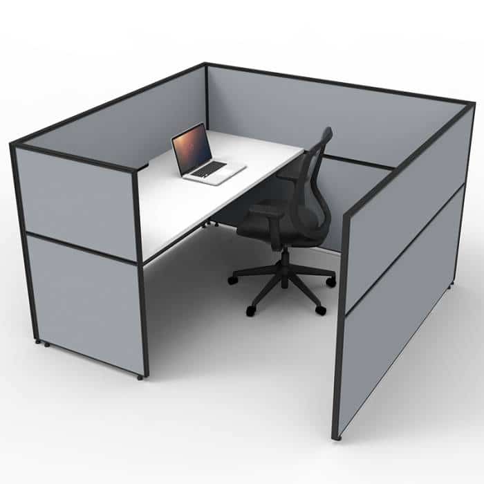 Fast Office Furniture - Serene Screen Hung Single Desk Wrap, Natural White Top, Grey Screen Dividers