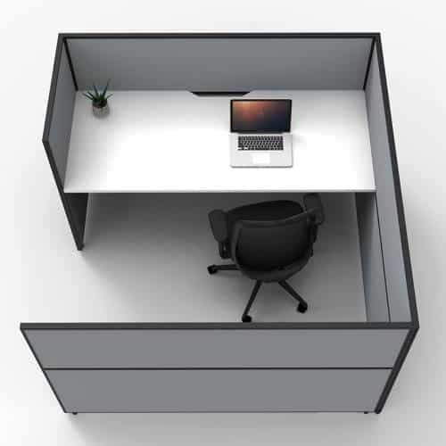 Fast Office Furniture - Serene Screen Hung Single Desk Wrap, Natural White Top, Grey Screen Dividers, Top View