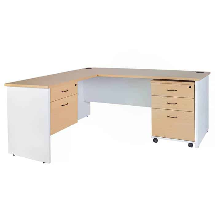 Fast Office Furniture - Shoreline Desk, (left hand) Return, Fixed Drawer Unit and Mobile Drawer Unit