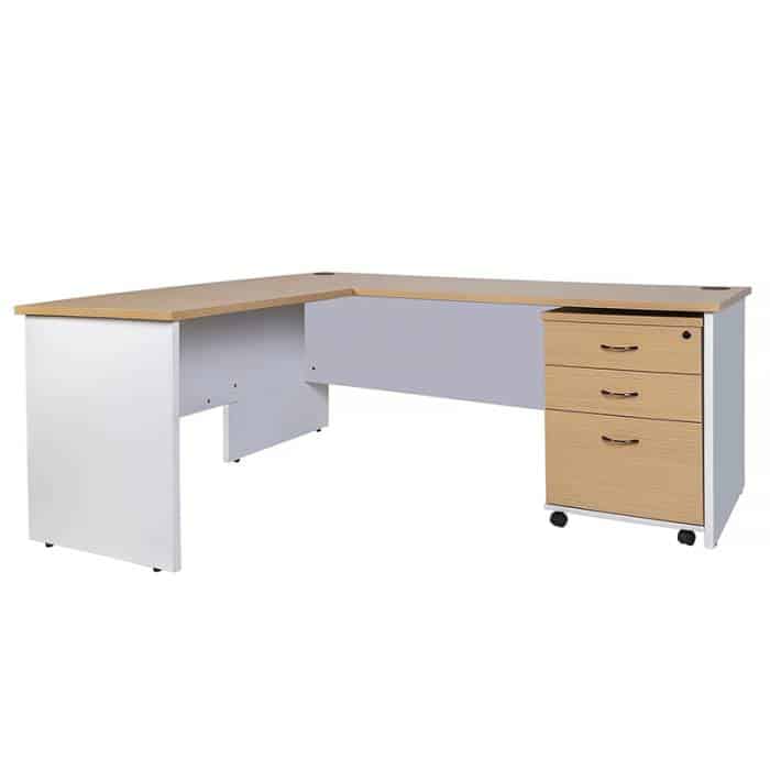 Fast Office Furniture -Shoreline Desk, (left hand) Return and Mobile Drawer Unit