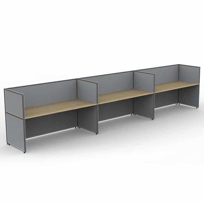 Fast Office Furniture - Serene Screen Hung 3 In-Line Desks, Natural Oak Tops, Grey Screen Dividers