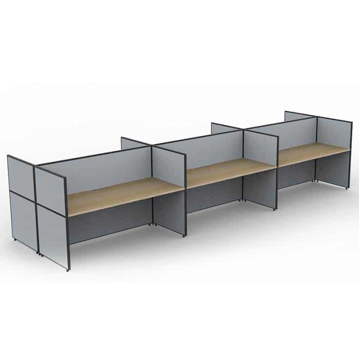 Fast Office Furniture - Serene Screen Hung 6 Back to Back Desks, Natural Oak Tops, Grey Screen Dividers