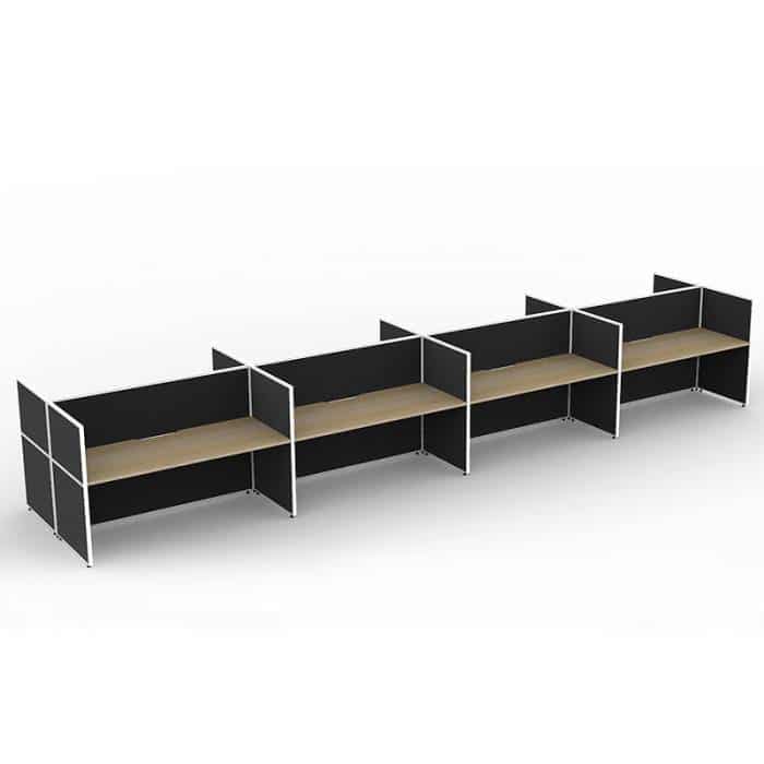 Fast Office Furniture - Serene Screen Hung 8 Back to Back Desks, Natural Oak Tops, Black Screen Dividers