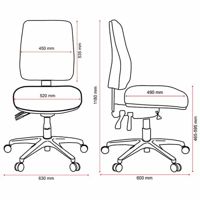 Fast Office Furniture - Roma HIgh Back Chair, with Dimensions