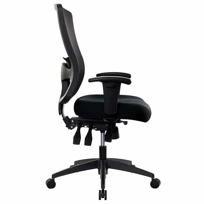 Fast Office Furniture -Tidal High Mesh Back Chair, with Arm Rests, Black Seat Fabric, Side View