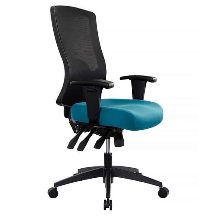 Fast Office Furniture - Tidal High Mesh Back Chair, with Arm Rests, Teal Seat Fabric