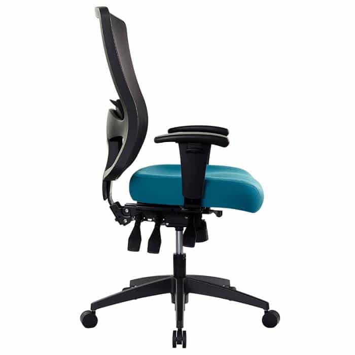 Fast Office Furniture - Tidal High Mesh Back Chair, with Arm Rests, Teal Seat Fabric, Side View