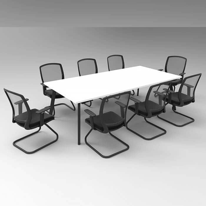 Fast Office Furniture - Enterprise 2400 x 1200 Meeting Table, Natural White Table Top, Black Frame, with 8 Chairs