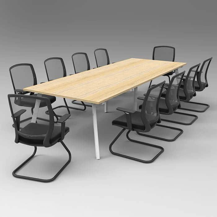 Fast Office Furniture - Enterprise 3200 x 1200 Meeting Table, Natural Oak Table Top, White Frame, with 10 Chairs