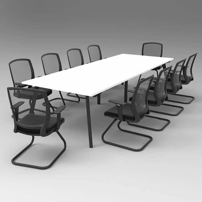 Fast Office Furniture - Enterprise 3200 x 1200 Meeting Table, Natural White Table Top, Black Frame, with 10 Chairs