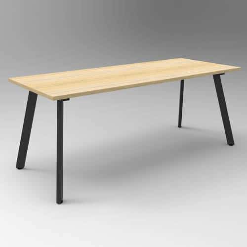 Fast Office Furniture - Enterprise Small Meeting Table, Natural Oak Table Top, Black Frame