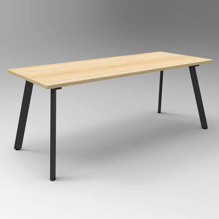 Fast Office Furniture - Enterprise Small Meeting Table, Natural Oak Table Top, Black Frame