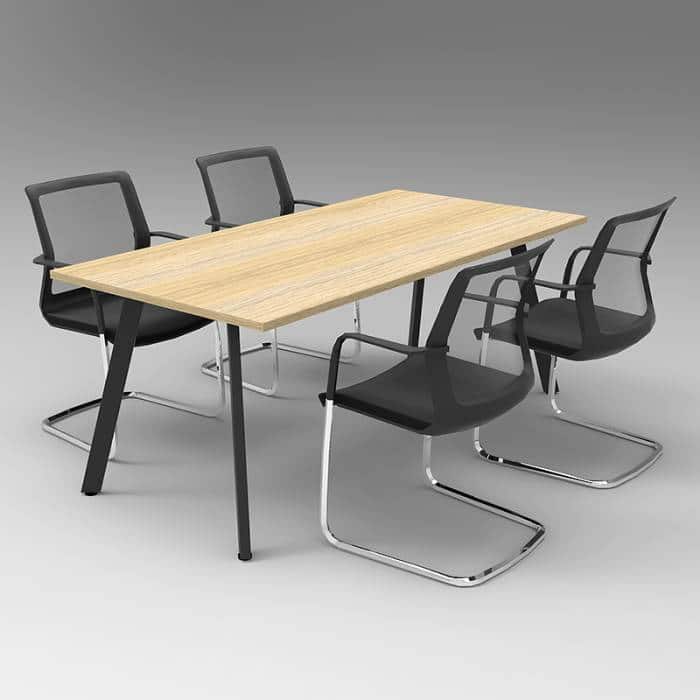 Fast Office Furniture - Enterprise Small Meeting Table, Natural Oak Table Top, Black Frame, with 4 Chairs