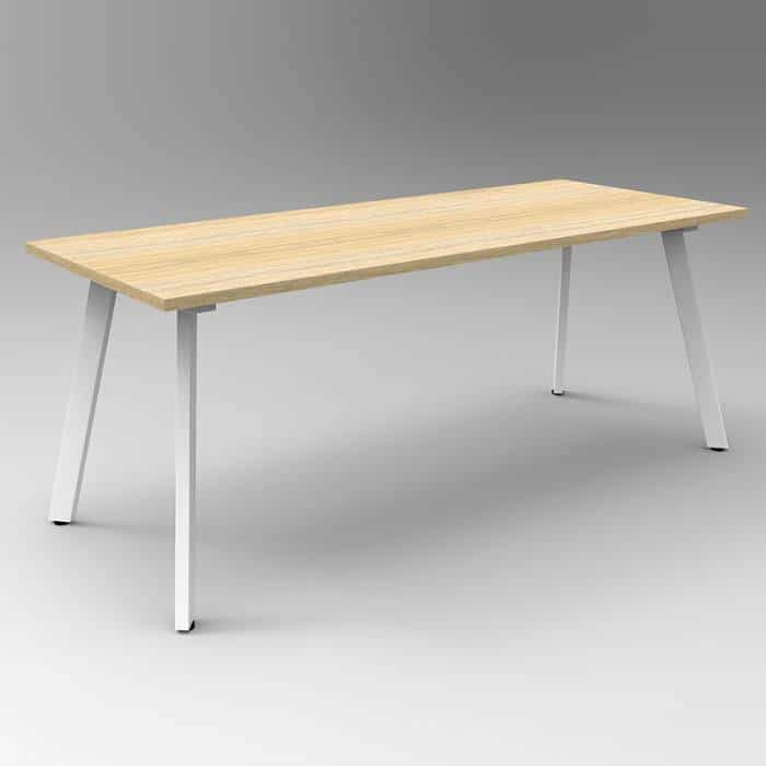Fast Office Furniture - Enterprise Small Meeting Table, Natural Oak Table Top, White Frame