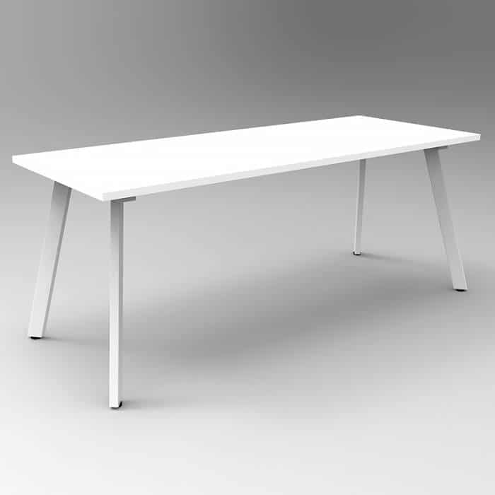 Fast Office Furniture - Enterprise Small Meeting Table, Natural White Table Top, White Frame