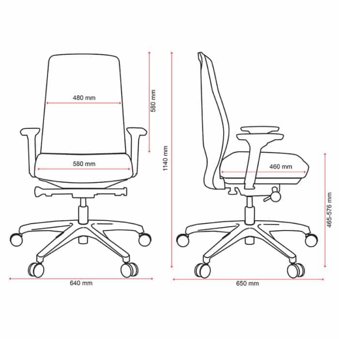 Fast Office Furniture - Sense High Back Chair, Dimensions