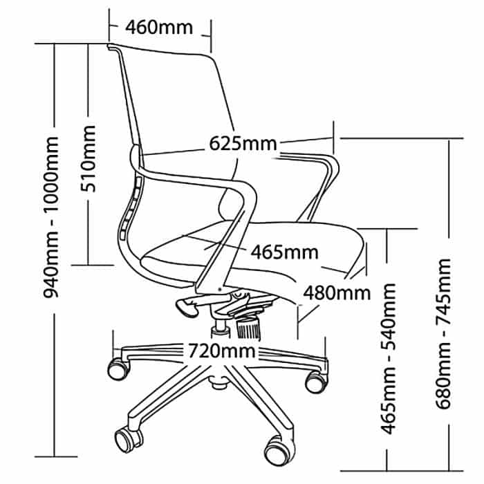 Fast Office Furniture - Cali Promesh Chair with Dimensions
