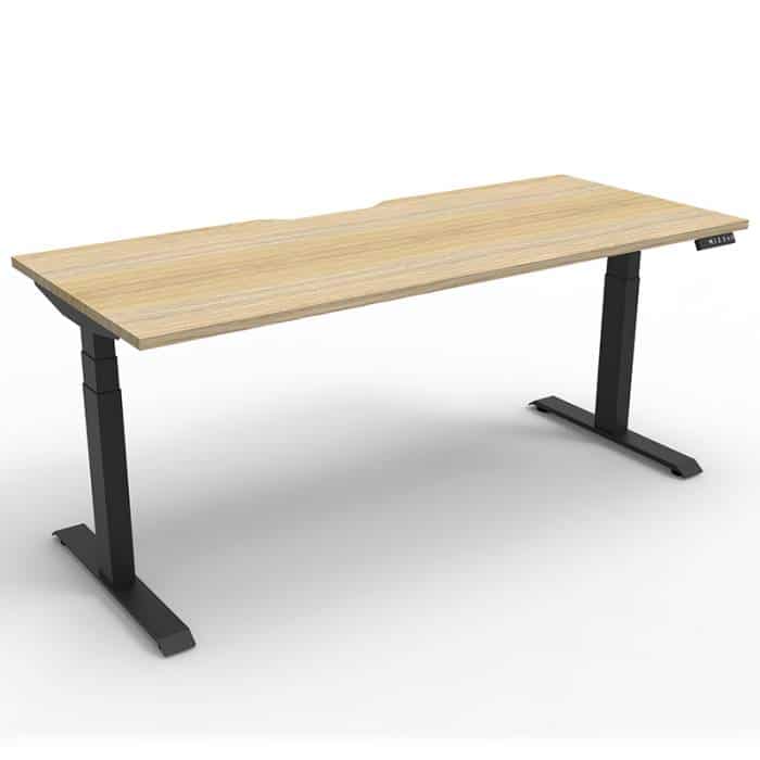 Fast Office Furniture - Flight Pro Plus Electric Height Adjustable Sit Stand Desk, Natural Oak Desk Top, Satin Black Under Frame