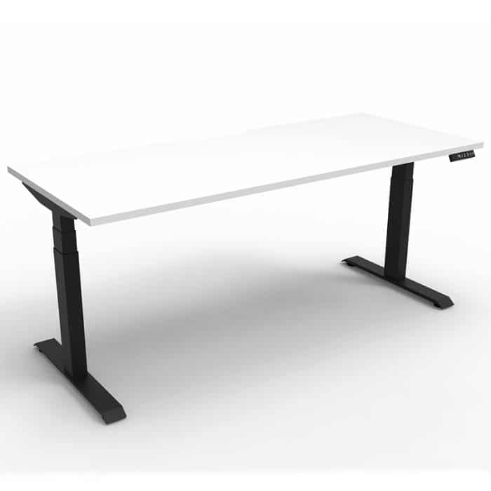 Fast Office Furniture - Flight Pro Plus Electric Height Adjustable Sit Stand Desk, Natural White Desk Top, Satin Black Under Frame