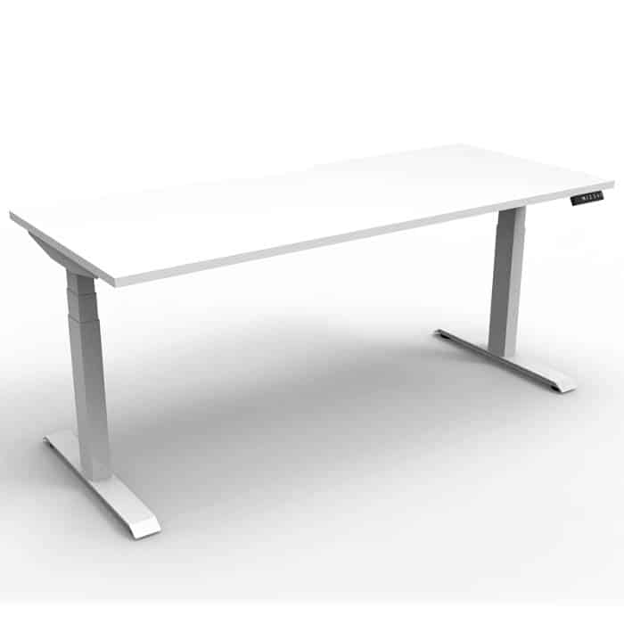 Fast Office Furniture - Flight Pro Plus Electric Height Adjustable Sit Stand Desk, Natural White Desk Top, Satin White Under Frame