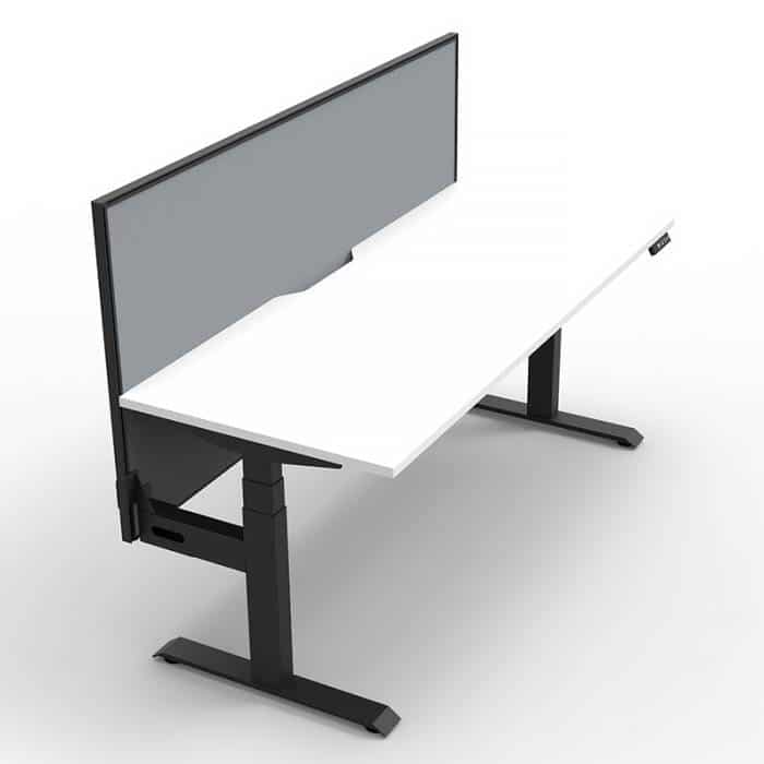 Fast Office Furniture - Flight Pro Plus Electric Height Adjustable Sit Stand Desk, with Grey Screen Divider. Natural White Desk Top, Satin Black Under Frame