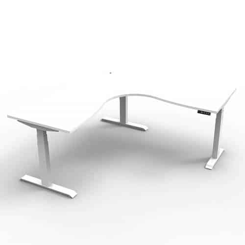 Fast Office Furniture - Flight Pro Plus Height Adjustable Sit Stand Corner Workstation, Natural White Desk Top, Satin White Under Frame