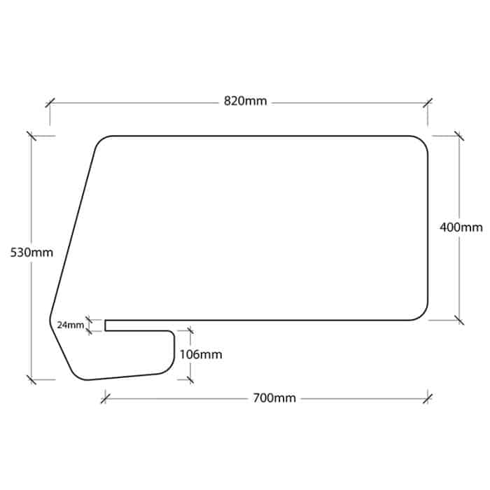 Fast Office Furniture - Integral Slide-On Desk Divider, Dimensioned Drawing