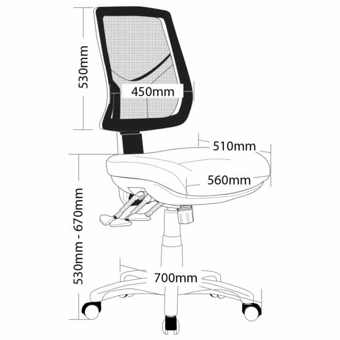 Fast Office Furniture - Flo Promesh High Back Chair, with Large Seat. Dimensions