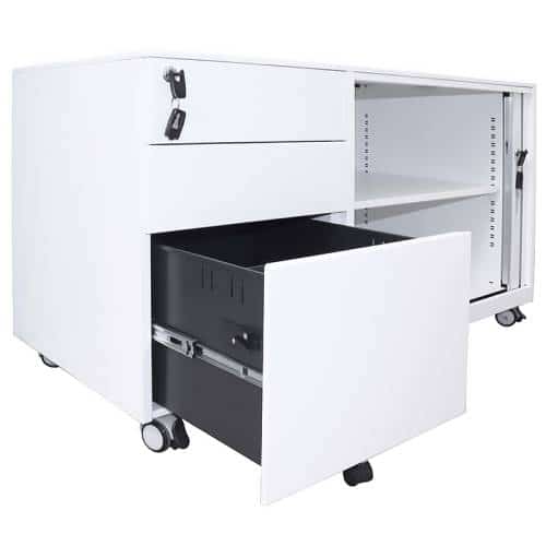 Fast Office Furniture - Super Strong Metal Mobile Storage Caddy, Right Hand Tambour Door, Open
