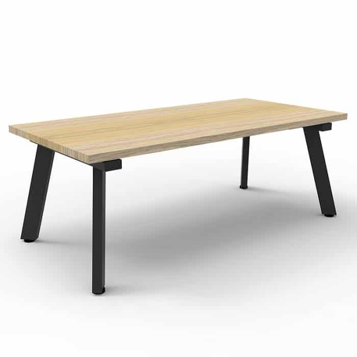Fast Office Furniture - Enterprise 1200mm W x 600mm D Rectangular Coffee Table, Natural Oak Table Top, Satin Black Base