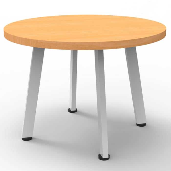 Fast Office Furniture - Enterprise 600mm Diam Round Coffee Table, Beech Table Top, Satin White Base