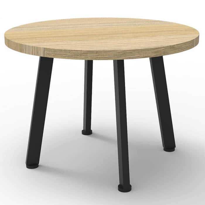 Fast Office Furniture - Enterprise 600mm Diam Round Coffee Table, Natural Oak Table Top, Satin Black Base