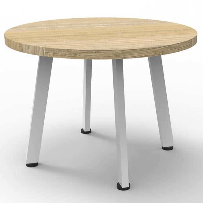 Fast Office Furniture - Enterprise 600mm Diam Round Coffee Table, Natural Oak Table Top, Satin White Base