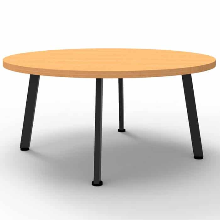 Fast Office Furniture - Enterprise 900mm Diam Round Coffee Table, Beech Table Top, Satin Black Base