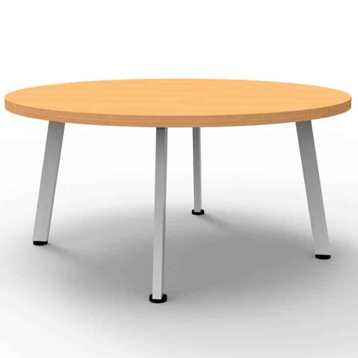 Fast Office Furniture - Enterprise 900mm Diam Round Coffee Table, Beech Table Top, Satin White Base