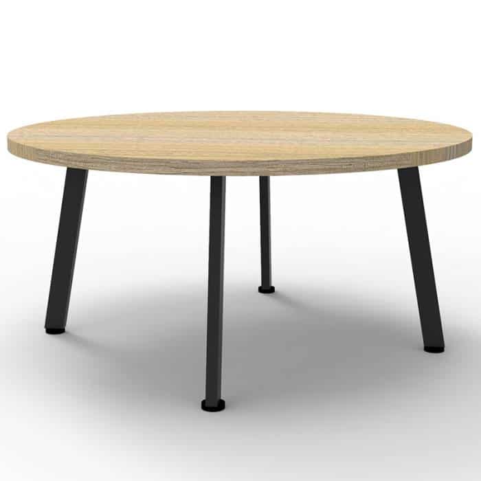 Fast Office Furniture - Enterprise 900mm Diam Round Coffee Table, Natural Oak Table Top, Satin Black Base
