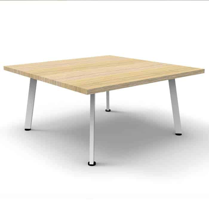 Fast Office Furniture - Enterprise Square Coffee Table, Natural Oak Table Top, Satin White Base