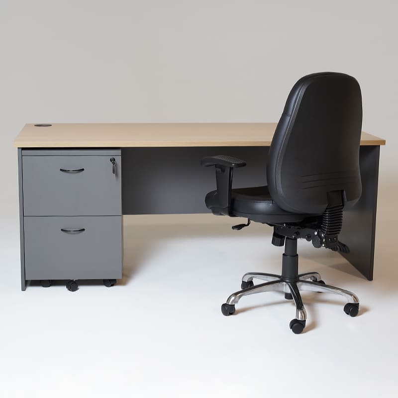 Fast Office Furniture - Function Deluxe Desk and Mobile Drawer Unit, Natural Oak and Ironstone Colours