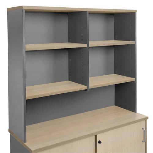 Fast Office Furniture - Function Deluxe Hutch 1200mm Wide, Natural Oak and Ironstone Colours