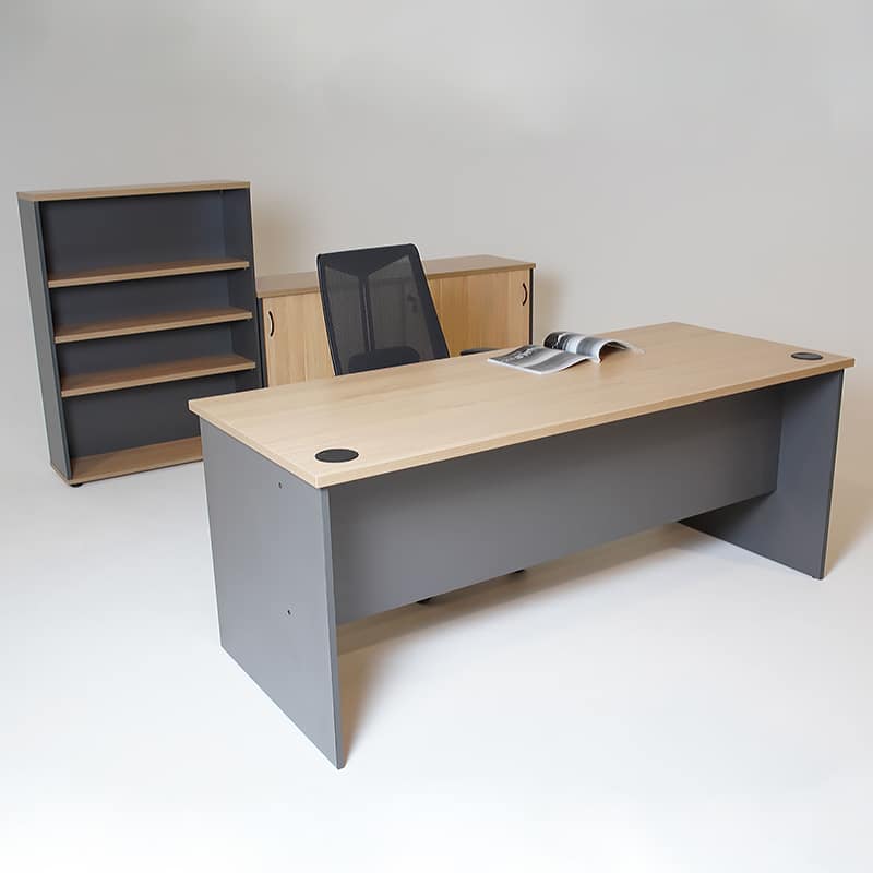 FUNCTION DELUXE DESK, NATURAL OAK AND IRONSTONE | Fast Office Furniture